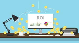 ROI on computer screen with coins